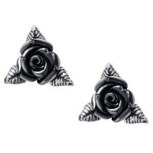 Alchemy Gothic Ring O'Roses Ear Studs Black Roses Pair Surg Post Earrings NWT